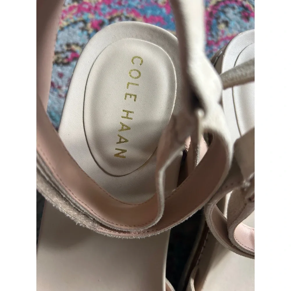 Cole Haan Wedge Sandals Beige Suede Espadrille Grand 360 Platform